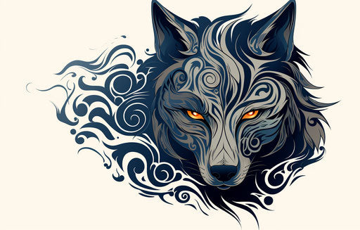 Tribal wolf in 3840x2160 style, edgy, tachist, captivating