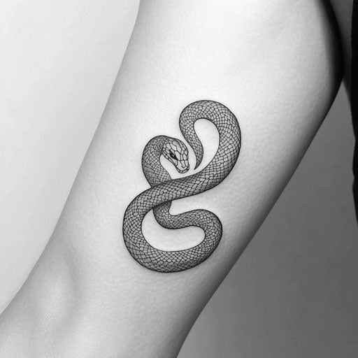 Minimalist black and white snake tattoo sketch