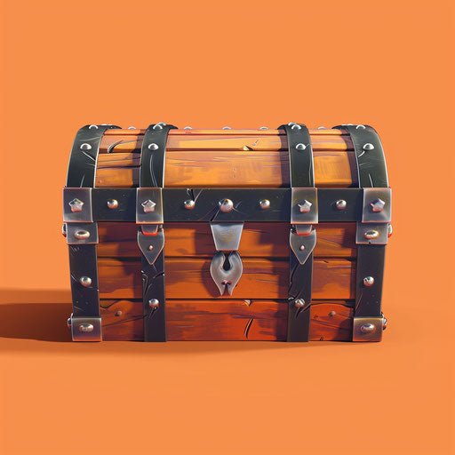 Realistic treasure chest on sunset orange background