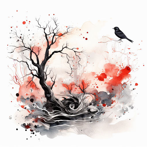 Ink clipart in the style of Oil painting, on a white background