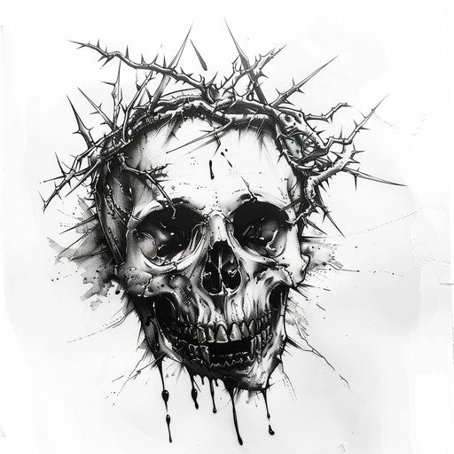 Bold skull tattoo with crown of thorns