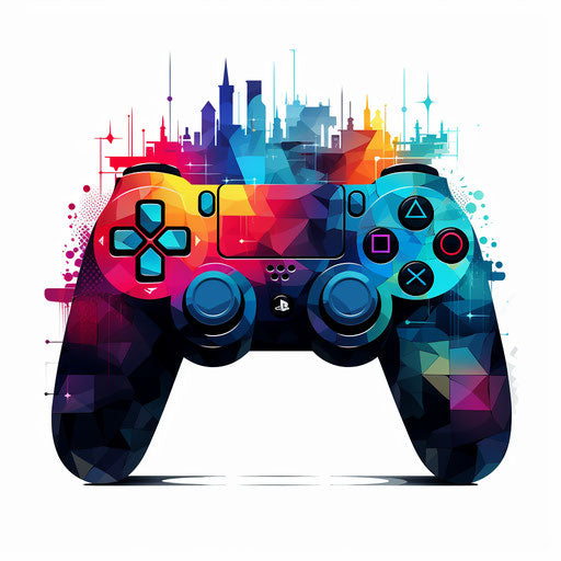 Game controller illustration in the style of Chiaroscuro Art, on white background
