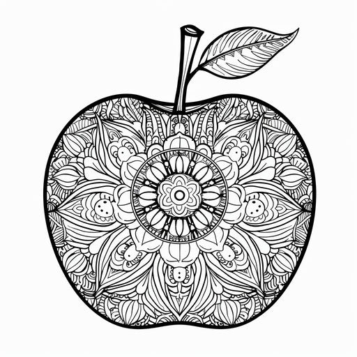 Apple with mandala patterns. Coloring book page