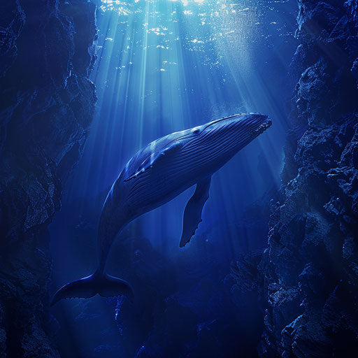 Majestic blue whale over underwater canyon