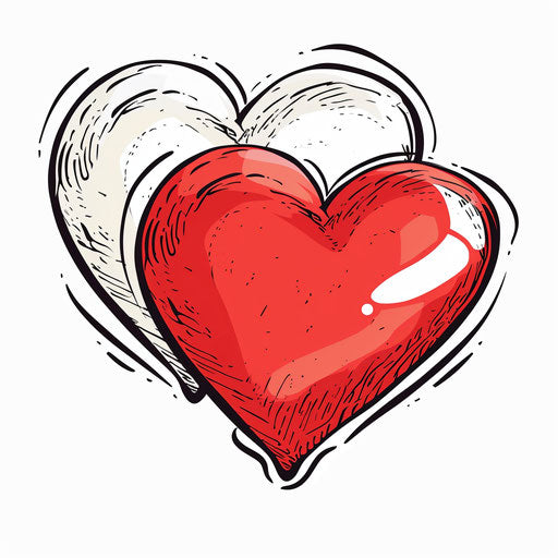 Red heart with two white hearts, charming anime style