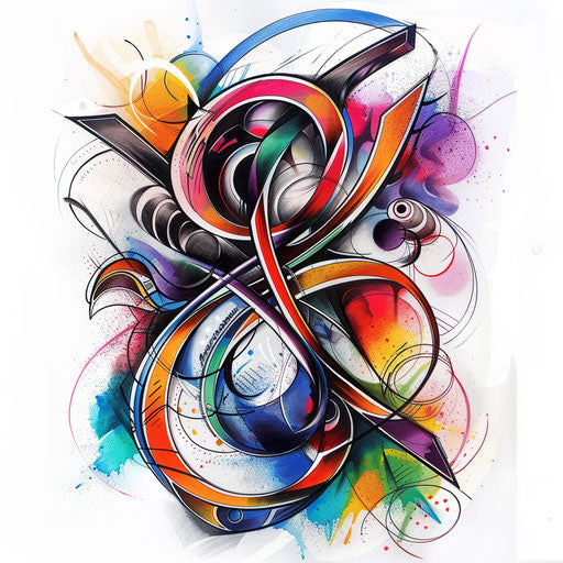 Abstract xo tattoo sketch with fluid shapes and vibrant colors