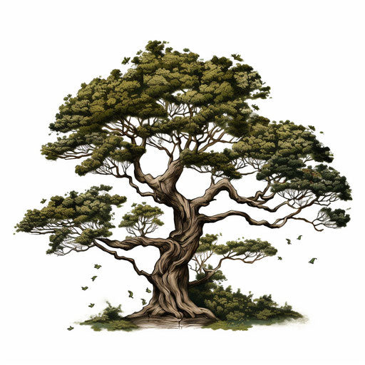 Tree PNG clipart in the style of Chiaroscuro Art, on white background