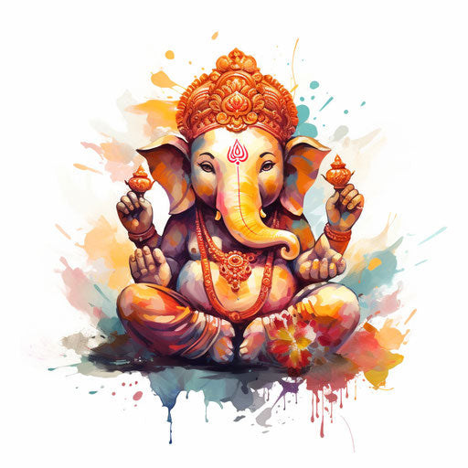 Ganpati clipart in the style of Impressionistic Art, on a white background