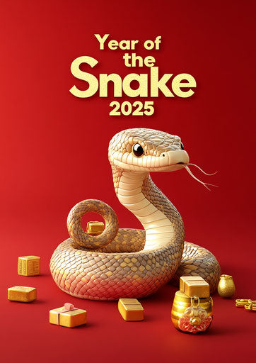 Year of the Snake 2025, vector illustration on red background