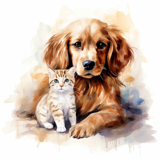 Dog and cat clipart in the style of Impressionistic Art