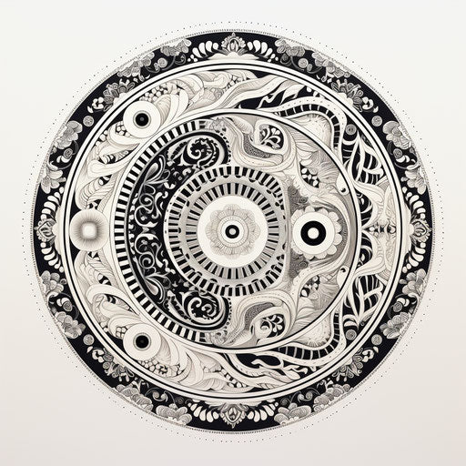 Mandala of yin yang symbols on white background, saurabh jethani style