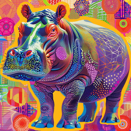 Stylized hippo in pop art colors and patterns