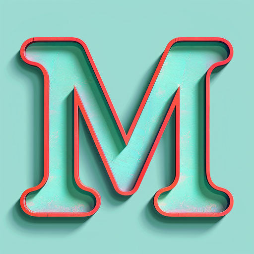 Photo realistic letter m clipart on flat turquoise background
