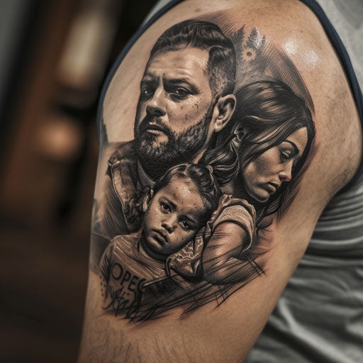 Realistic black and gray family tattoo design