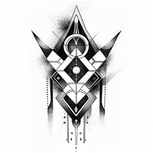 Abstract geometric tattoo design, sharp angles and soft gradients