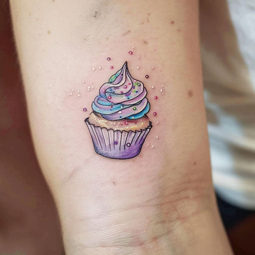 Cute sparkle tattoo sketch of a pastel cupcake