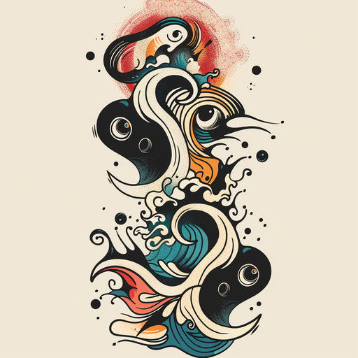 Energetic flat tattoo sketch of an enigma wave pattern with electric pulses