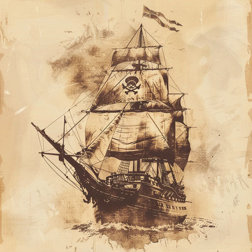 Vintage pirate ship sketch with old-world charm