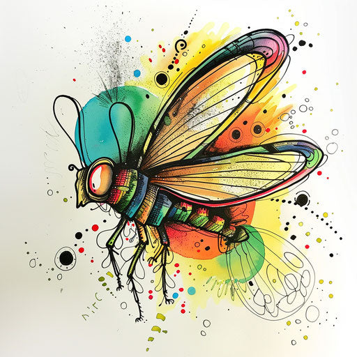 Whimsical tattoo sketch of a firefly with doodle-like lines