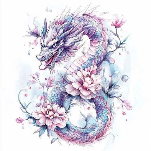 Feminine dragon tattoos with delicate floral accents