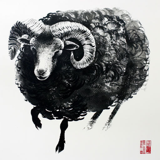 Black sheep in ukiyo-e style, tattoo idea