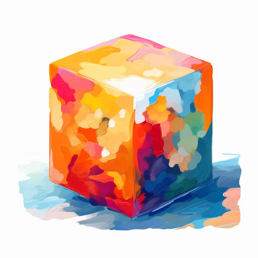 Impressionistic art style cube clipart on white background