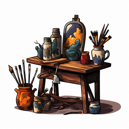 Arts and crafts clipart in the style of Chiaroscuro Art, on a white background