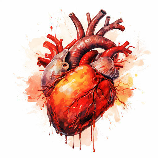 Human heart in oil painting style on white background