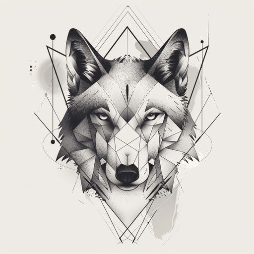 Modern flat tattoo sketch of geometric wolf