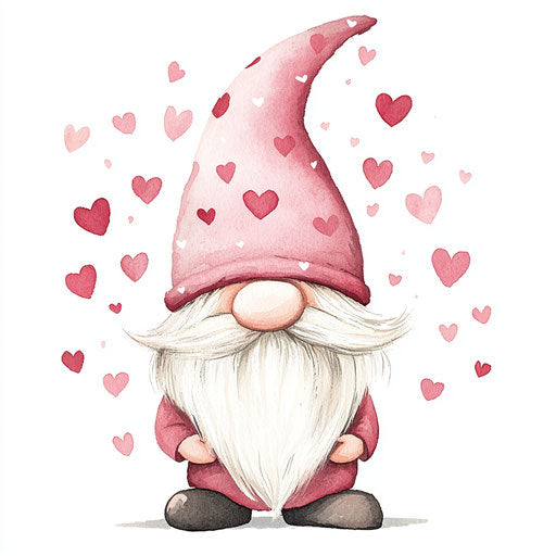 Valentine's Day gnome, pink hat with hearts