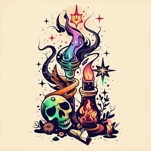 Whimsical tattoo sketch of Dark Souls spells