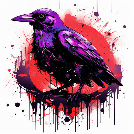 Red plum crow with wings in tattoo vector print
