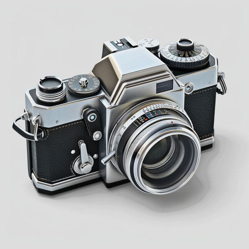 Realistic film camera clipart on flat white background