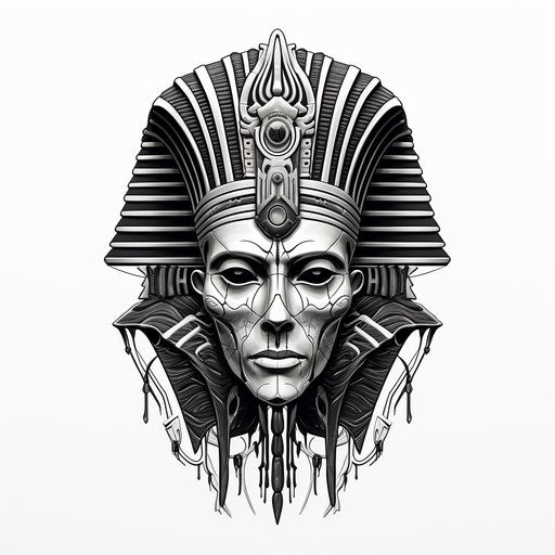 Pharaoh mask on skull, modern black and white style
