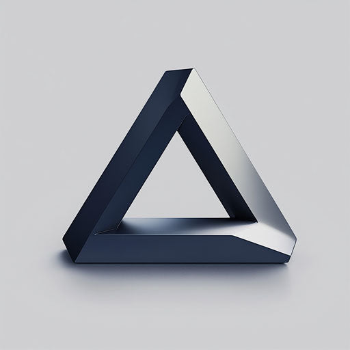 Modern 3D logo with triangular prism in blue and silver on light gray