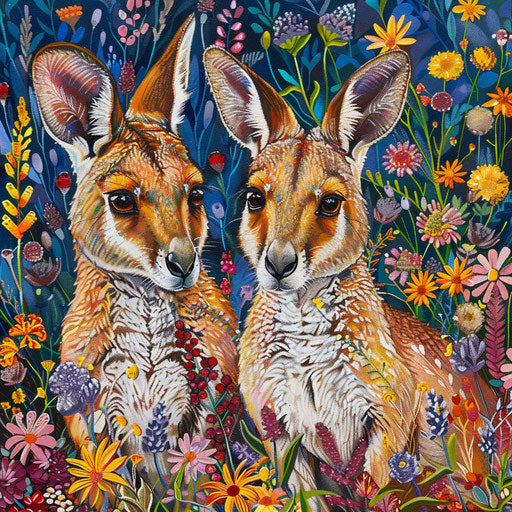 Wallabies with vibrant wildflowers