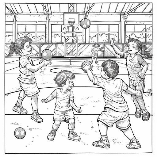 Dodgeball game in a gymnasium