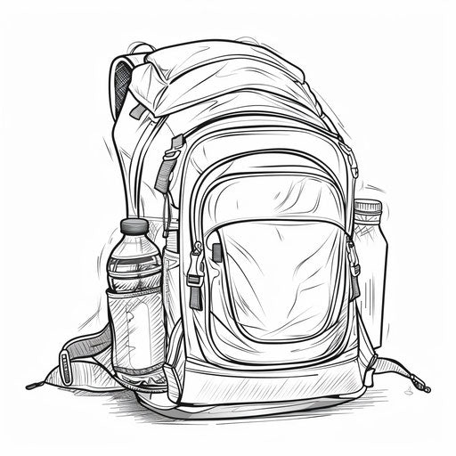 Backpack with water bottle, coloring book page