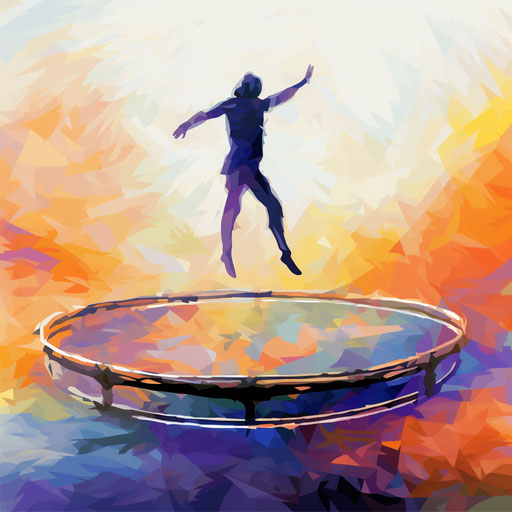 Trampoline in Impressionistic Art style, on white background