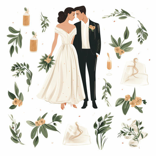 Wedding clipart images in the Minimalist style, on white background