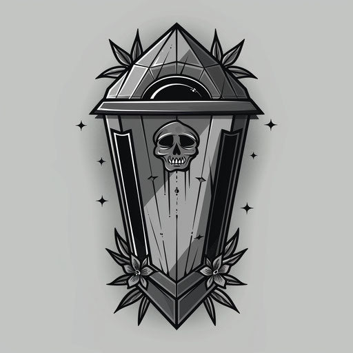 Minimalist sketch of a modern coffin in black and gray