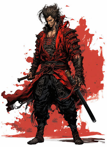 Warrior in red uniform in dracopunk style