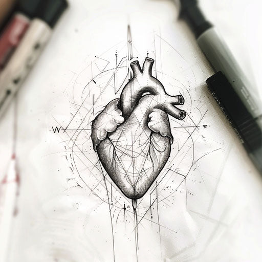 Modern flat tattoo sketch of a geometric heart symbolizing love and commitment