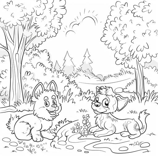 Cat and dog playing together in the park