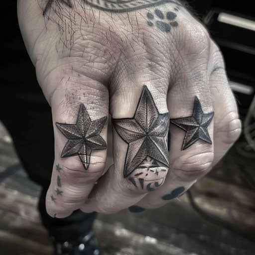 Knuckle tattoos in the shape of a star
