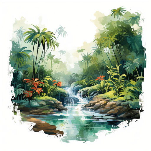 Rainforest in Oil painting style on white background