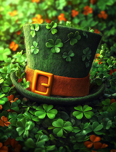 St. Patrick's Day hat surrounded by clovers