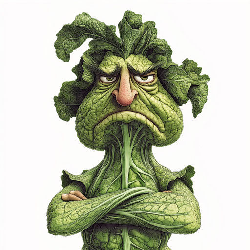 Humorous caricature of a cabbage with human characteristics