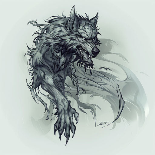 Ghostly werewolf in ethereal clipart style, tattoo sketch