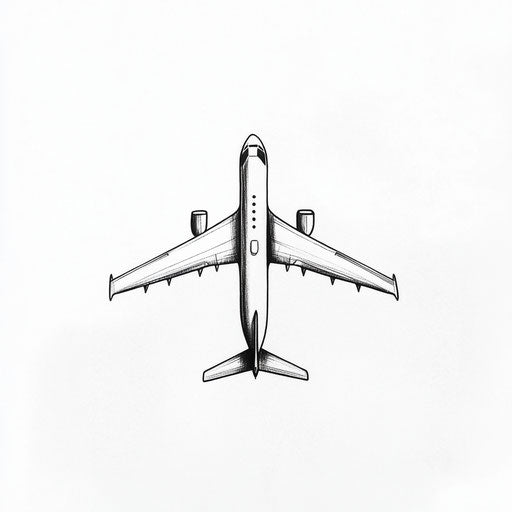 Simple tattoo sketch of airplane on white background